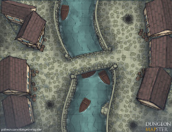 dungeonmapster:  Downloads here!A winding river flows through this city, making it a hub for traders, and providing the surrounding countryside an easy route to bring their goods to town. They also provide a convenient outlet for the city’s underground