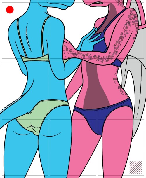 “Ahhh…it does feel good…” the pink one groaned out as her female lover’s fingers explored her breasts, playing with her mounds as she returned the favor. The aqua one merely smiled, enjoying the intimacy. Unlike her, her