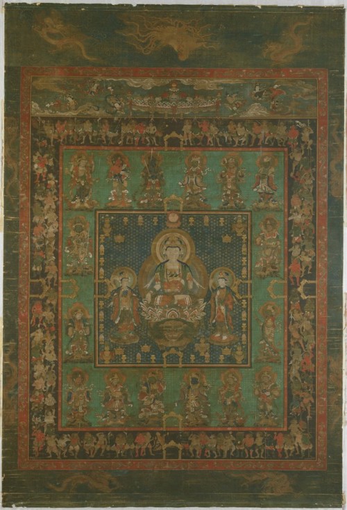 met-asian:般若菩薩曼荼羅図|Mandala of Hannya Bosatsu via Asian ArtMedium: Hanging scroll; ink, color, gold, 