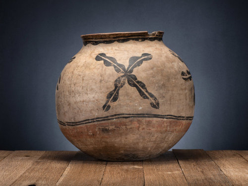  Large Cochiti Pottery Storage Jar, ca 1860,Monumental scale and of globular form painted with four 