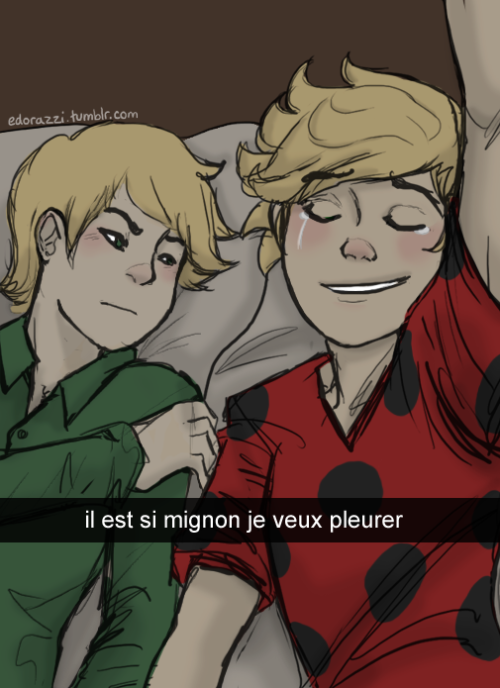 edorazzi:  look at felix sleepinghe’s so cute i want to crySTILL CUTE@kamenbun tagged this photoset with “it’s felix and adrien” what else was i supposed to do (except apologise for my terrible french)felix doesn’t appreciate the wonders of
