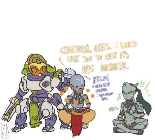 zenamiarts: Zenyatta: How wonderful to meet you, Orisa. How long has it been since you have come to know your self and soul?Orisa: I have been operational for 31 days. Well met, Zenyatta.Zenyatta: [softly, but with feeling] by the IrisZenyatta: Greetings,