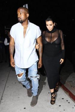 home-of-hip-hop:  kuwkimye:  Kim &amp; Kanye arriving at The Nice Guy in West Hollywood, CA - August 9, 2015   those pregnant titties 
