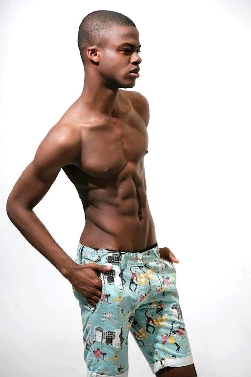 sixpack body black boy in retro bermuda shorts