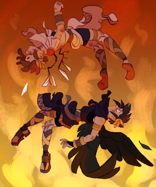 farvaduvet:icaruscember day 6… just a couple o guys falling into a flaming chaos vortex.another drawing i forgot about from months ago!!! except it conveniently fits today’s prompt. so maybe the stars aligned for this to happen haha