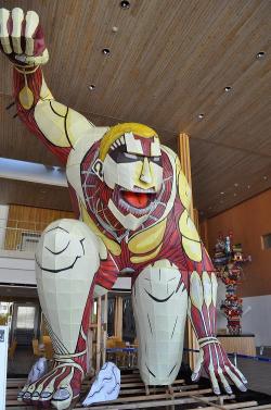 A Nebuta Figure Of The Armored Titan Can Be Seen In Oita As Promotion For The Shingeki