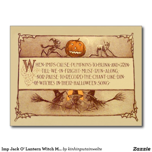 Imp Jack O’ Lantern Witch Moon Bat Postcard - $1.10 Made by Zazzle Paper A vintage Halloween p