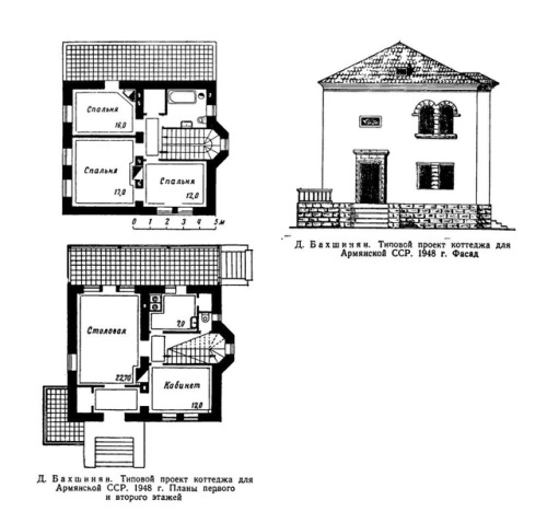 vintagehomeplans:USSR (Armenia), 1948: Cottage in Armenian SSRA substantial square house with living