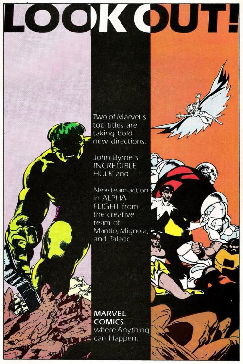marvel1980s:  1985 - Incredible Hulk / Alpha Flight house ad 