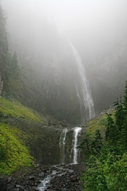 moody-nature:Comet Falls Spills Out of the Clouds | By Rick Landry