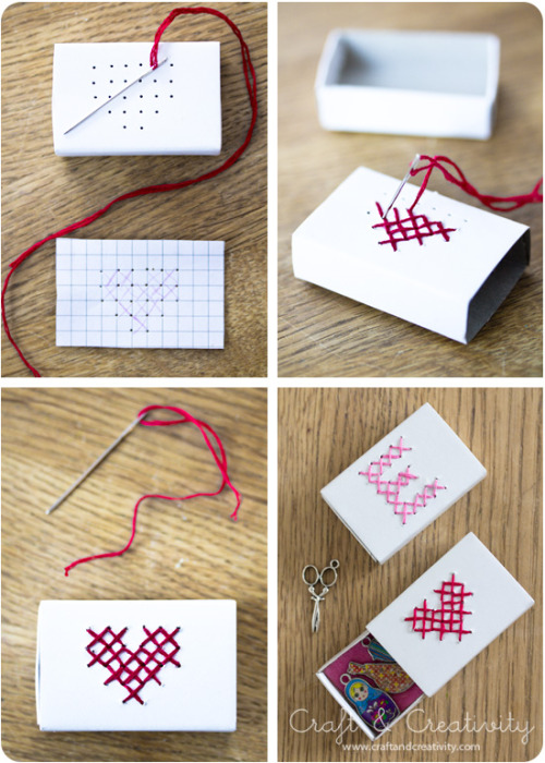 DIY Cross Stitched Match Box Tutorial from Craft &amp; Creativity here. You can buy bags of blank ma