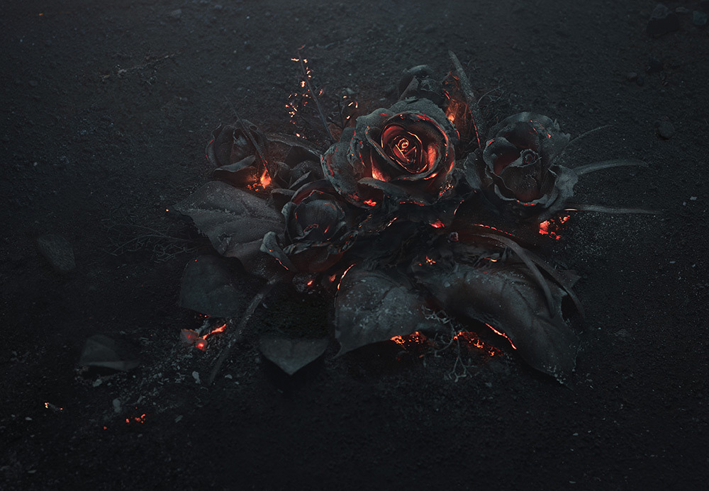 phantomshaman:  kat-howard:  itscolossal:  A Smoldering Bouquet of Roses Photographed