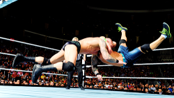 Glad they changed things up for this match. John has his legs spread wide open while hitting the RKO!