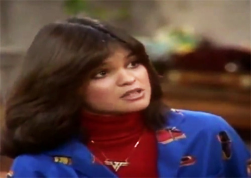 groupiesoutrageously:  Valerie Bertinelli wearing a Van Halen necklace in the One Day at a Time episode “Teacher’s Pet” (1980)