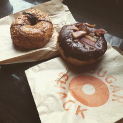 diaryof-alittleswitch:  yourdarksidex:  Oh yeah  (at Sugar Shack)  Oh my fuck! Is that a bacon donut on the right? 😮I’m so happy there isn’t a Sugar Shack in my area, or at least that I know of cause that would be my downfall. I have zero self