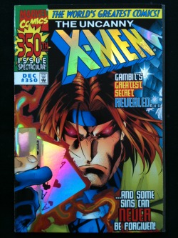effyeahcomicbooks:  Found this gem today while picking through one of my local shops.  The Uncanny X-Men #350, Trial of Gambit, Holographic/flip cover, December 1997. Listed at ษ.00 in Mint, this one is damn near close.