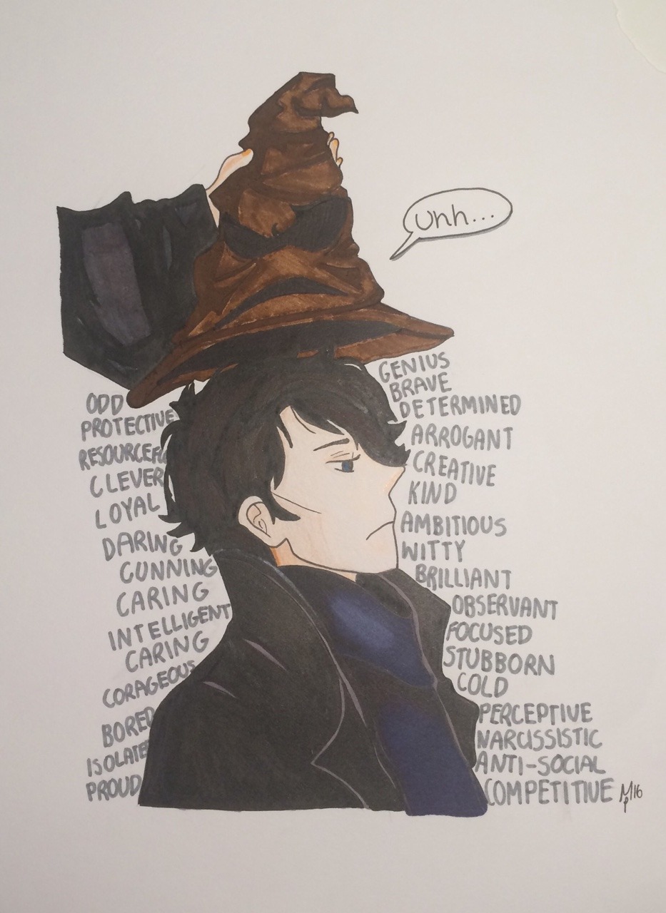 Sherlock Holmes getting sorted into his Hogwarts house for Inktober Day 10 🔎 @thatsthat24