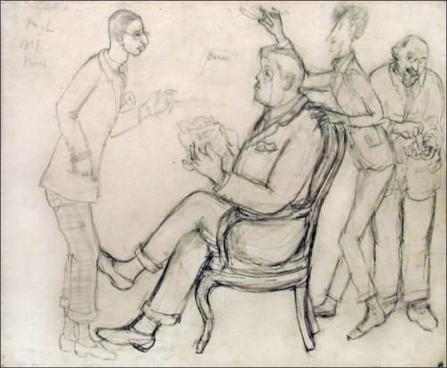 Stravinsky, Diaghilev, Cocteau and Erik Satie in Paris - Mikhail Fiodorovich Larionov, 1917