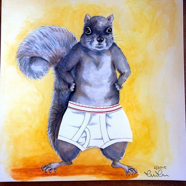 I was waving, not drowning. — Squirrel wearing underwear. * fight squirrel