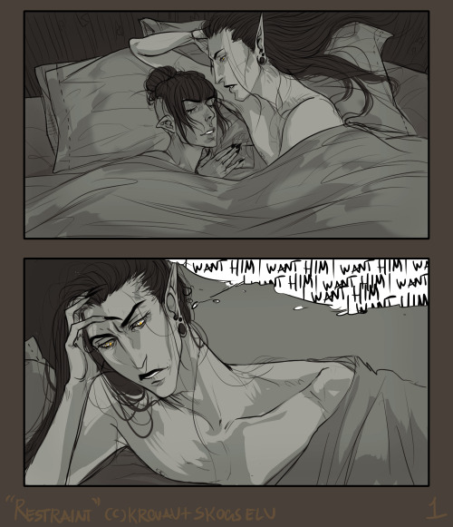 And finished. Comics always get posted to Patreon first, so I had to be patient on sharing this.  Vincialem doesn’t really sleep in Vikrolomen’s bed for a while even after they develop feelings. Once he starts trying it out, Vikrolomen finds