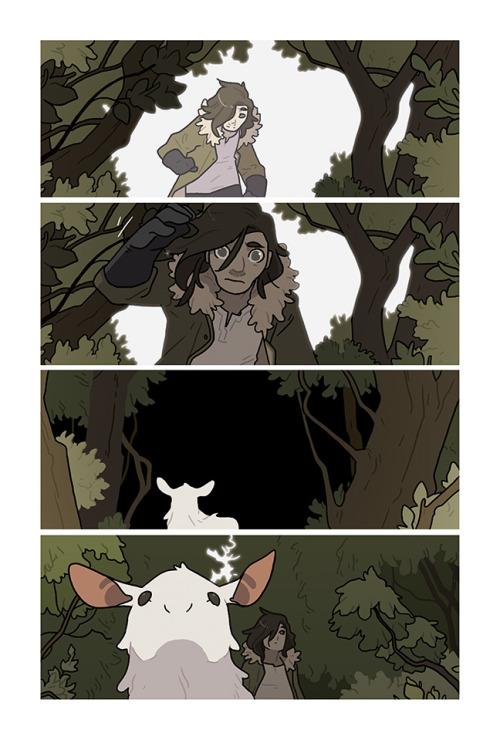 Working on a thing.Description:  A comic page with four panels.Panel 1: We see a young woman approac