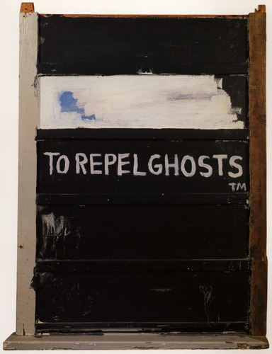 artist-basquiat:To Repels Ghosts, 1986, Jean-Michel BasquiatMedium: crayon,woodSome people get high,