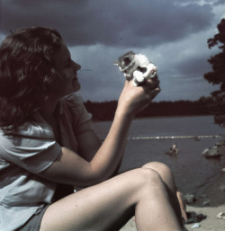vintage-sweden:Woman and kitten, 1938, Sweden.