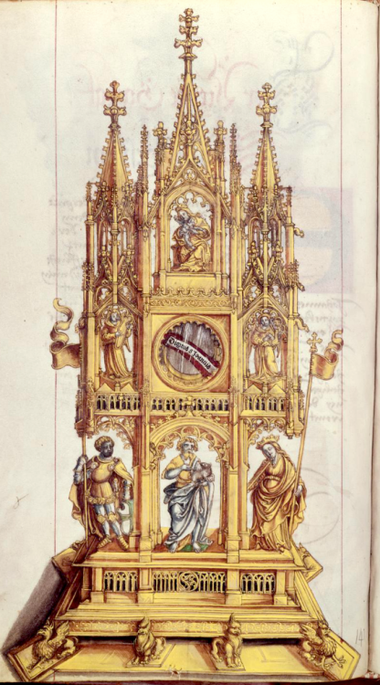 medievalpoc:Anonymous German IlluminatorDrawing of a Reliquary for the Abbey of Halle-Saint MauriceG