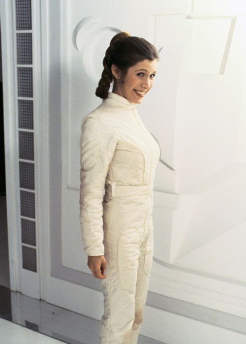 sithbastila:Carrie Fisher testing her Bespin escape costume behind the scenes of The Empire Strikes 
