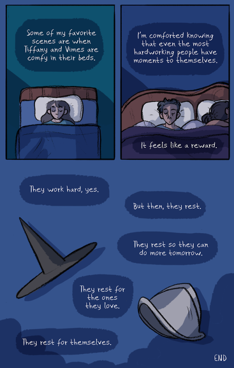 taylor-reynolds-art:TIME TO REST  A short comic about Tiffany Aching and Sam Vimes, ​two of Discworl