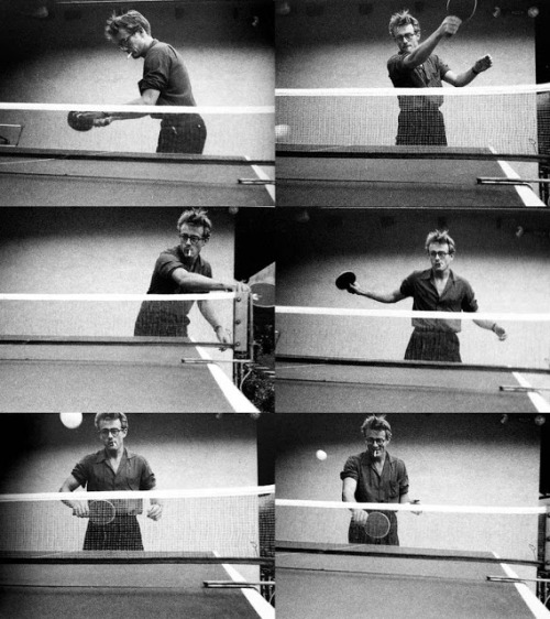 James Dean playing ping pong, 1955