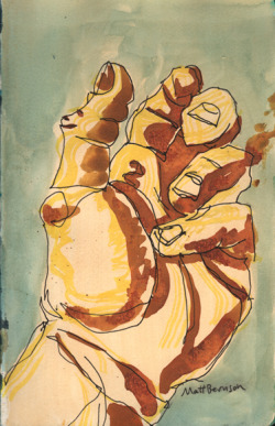 Hands drawn by Matt Bernson.   Ink and watercolor on paper  5&quot;x8&quot;