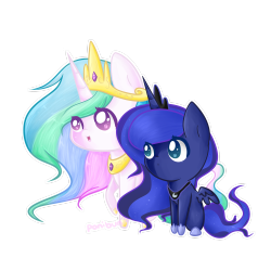 madame-fluttershy:  Princess Celestia and Luna by ~ponibun  Cute! &lt;3