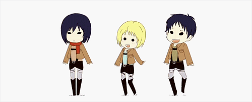 a-walrus:  armins-secret-armin-rp-blog:  revolutionator:  flaushling: 【手描き】しんげきぴったん【進撃】  oh  im still really personally offended by how cute these are  