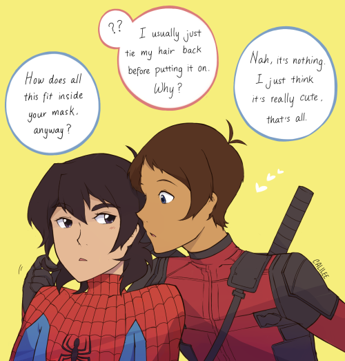 emuyh-art: calilee: jumping on the klance as spideypool bandwagon bc it’s basically my new fav