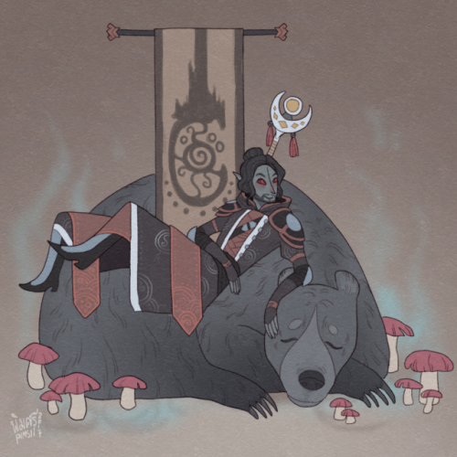 Khaojii, young dunmer, warden, Telvanni pariah, animal person, and lover of comfortable bear-bed :3