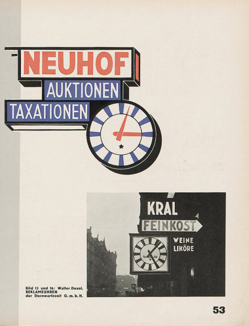 Walter Dexel, Reklameuhren, new clocks for out-of-home advertising &amp; Hans Leistikow&rsquo;s artw