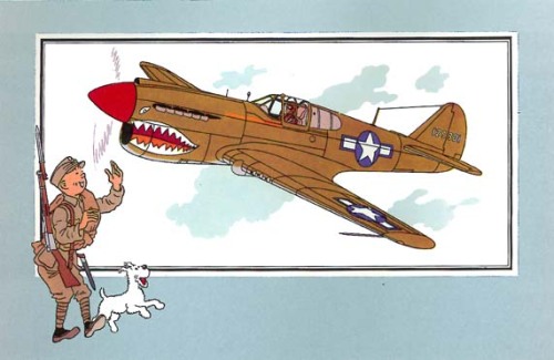 romini:Tintin & Snowy from a series of aircraft books by Hergé which featured all war planes and