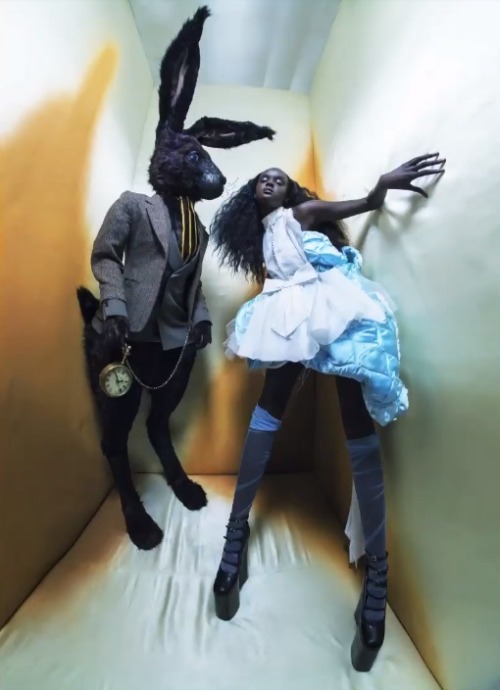 giulia-silvia:    Alice in Wonderland - calendario Pirelli 2018 all black by Tim Walker  DUCKIE THOT as Alice