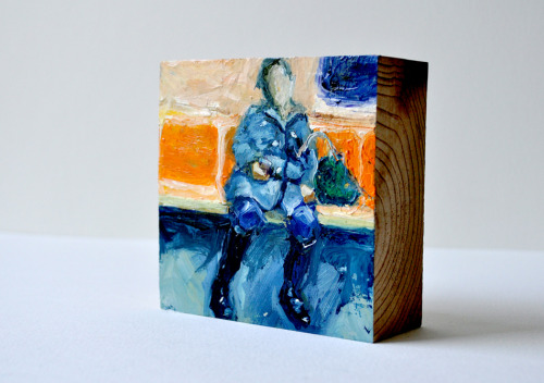 NYC Subway No. 15 4&quot; x 4&quot; x 1.5&quot; oil on cedar wood block
