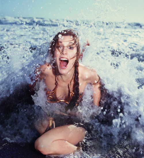 sophieanneyasruddin:Carrie Fisher promoting “Return of the Jedi” at a Rolling Stone Magazine beach shoot, 1983