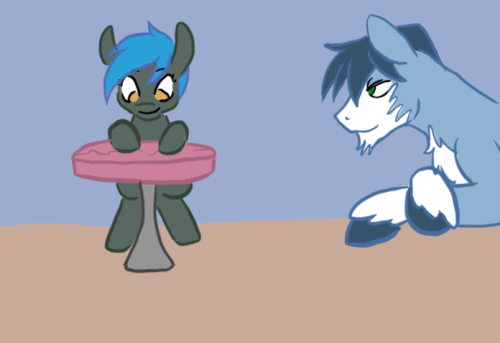 charliebadtouch:  That table didn’t last long. You really should have seen this coming, Honeypot, leaving Bluebelle in charge of the shop while a cute mare was around. Jade Shine is a particularly cute repair pony who lives down the way http://ask-jade-sh