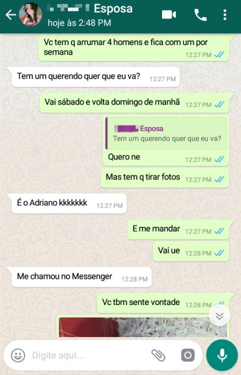 Esse é o tipo de conversa que eu espero ansioso encontrar no Whats da minha esposa. Eu sei que ela r