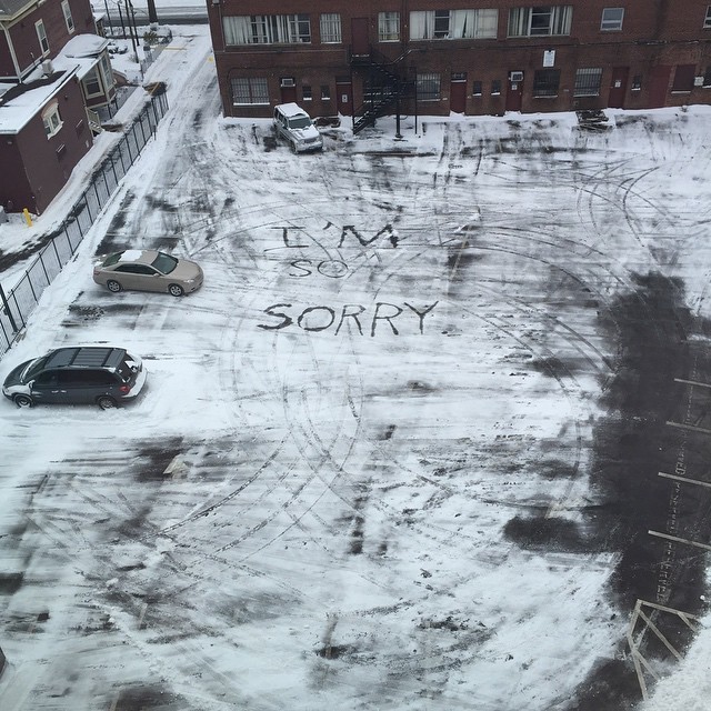 hard-work:Ephemeral apology to the snow parking lot with a gallon of hot water. 1/27/15 2:50 pm.