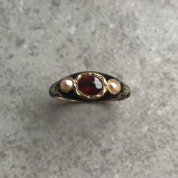 allaboutrings:Antique Victorian Garnet, Pearl, and Enamel Ring