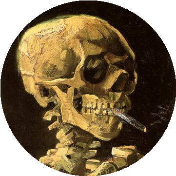 Details : Skull of a Skeleton with Burning Cigarette, c. 1885–86, by Vincent van Gogh.