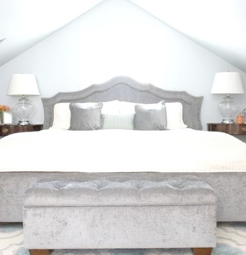 Master Bedroom Picture Of A Small, Elegant Master Bedroom With A Brown Floor And Dark Wood Trim, Blue