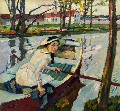 Girl in rowing boat - Leo Puzt c. 1911