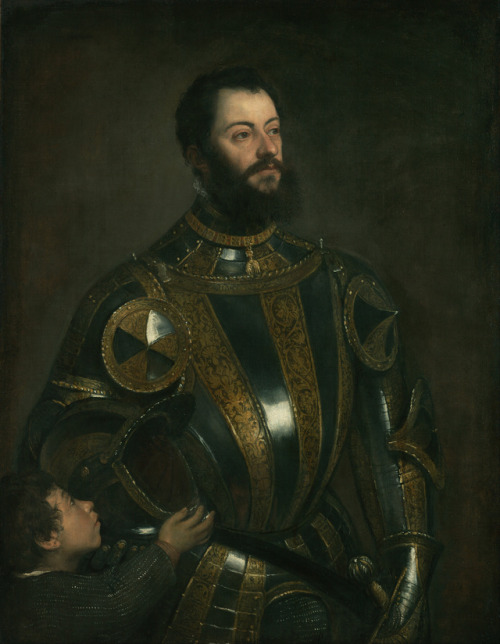 Portrait of Alfonso d'Avalos, Marquis of Vasto, in Armor with a Page, Titian, 1533
