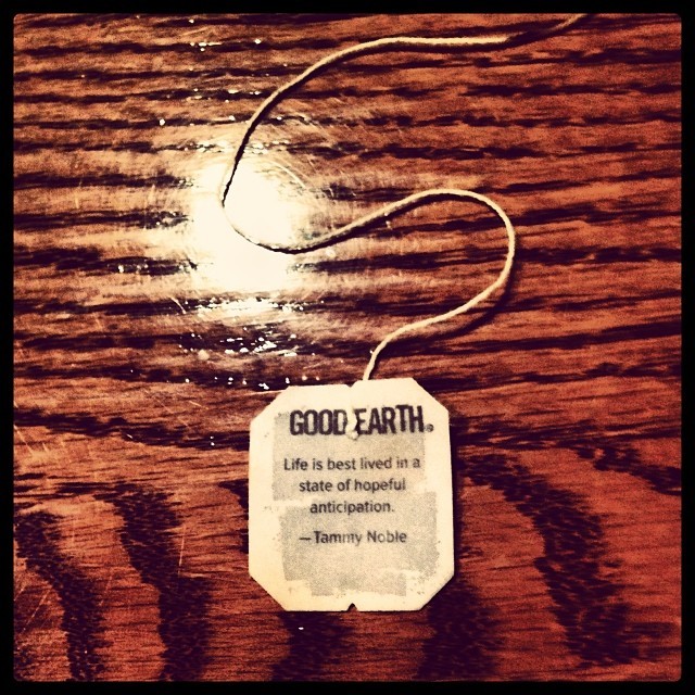 My Good Earth tea tells me today “Life is best lived in a state of hopeful anticipation.” Couldn’t be more true to the moment. Seattle here I come!